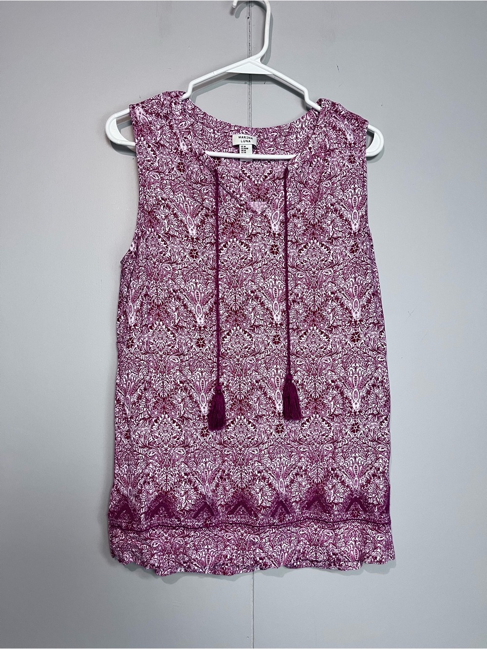 Marina Luna Burgundy & White Paisley Sleeveless Tunic Dress – Size M